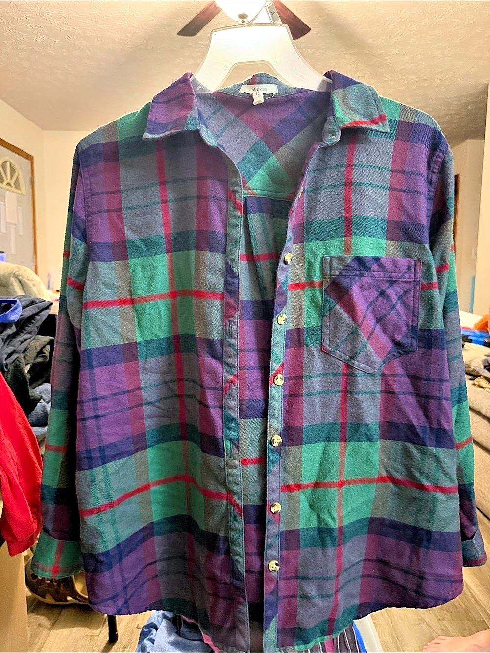 Maurices Women’s Plaid Button Down in Purple & Green